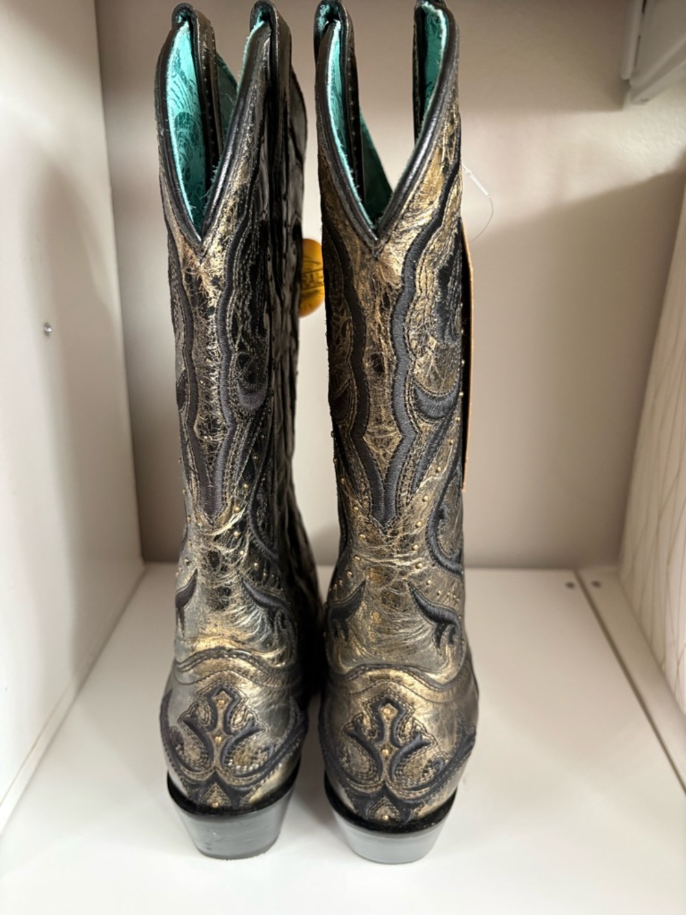 Corral Black Metallic Western Boots with Teal Interior - Picture 4 of 6